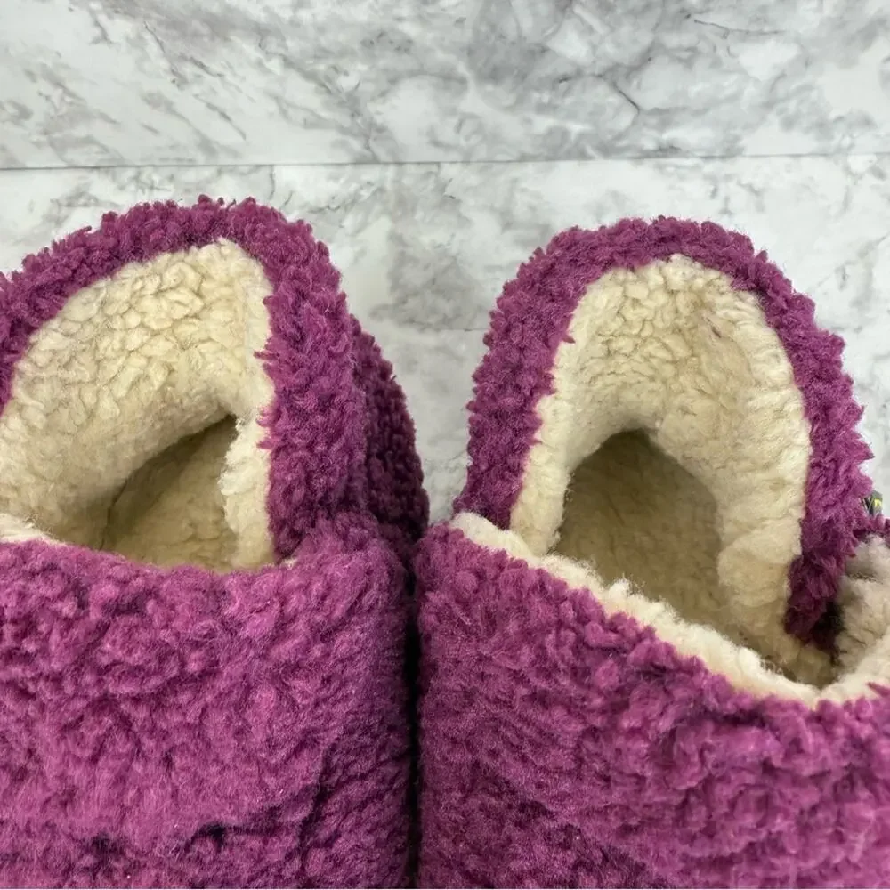 L.L.BEAN Kid’s Cozy Slipper Booties, Pile Fleece Plum Leather Sole Sz 12/13